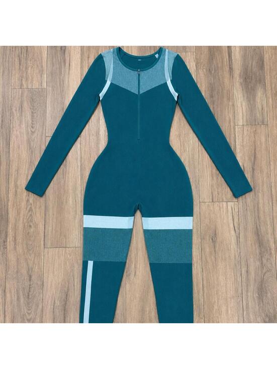 Kimberly Pants - Green & White Front Zip Jumpsuit | Size Small